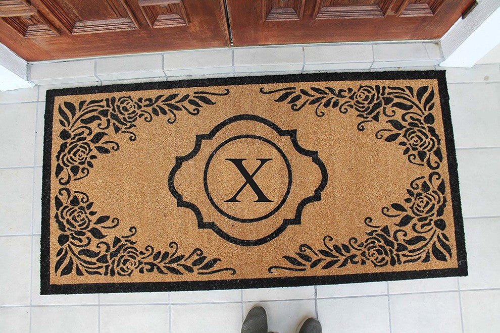 A1HC First Impression Hand Crafted Ella Entry Coir Monogrammed Double Doormat, X