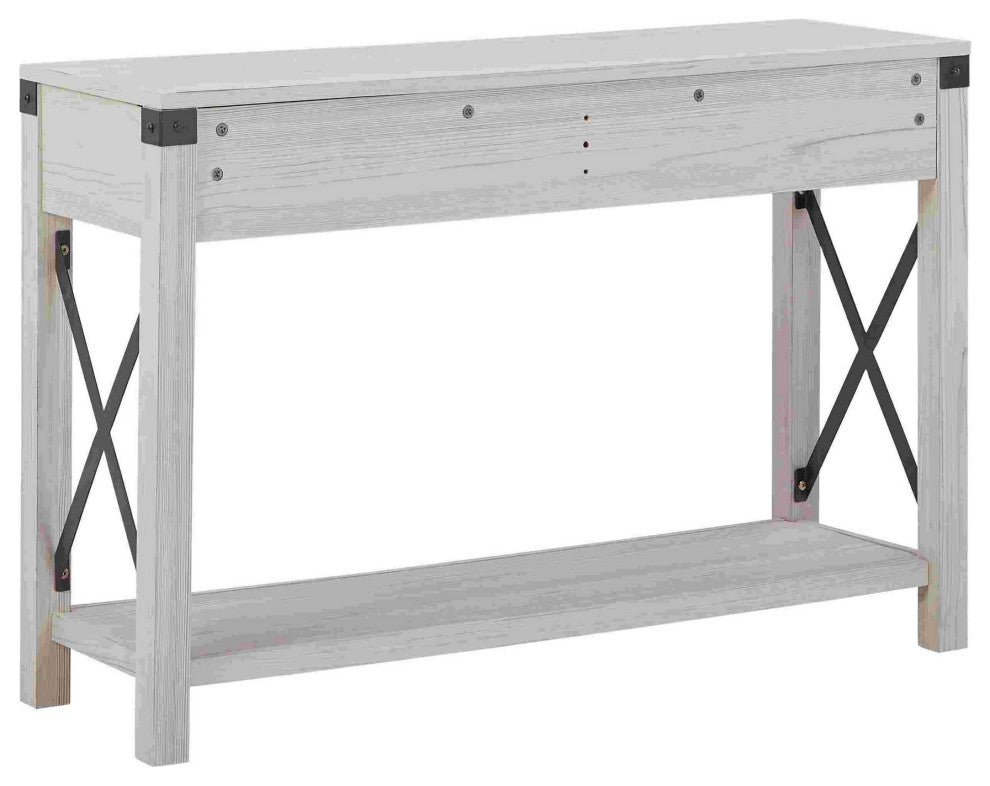 Benzara BM262429 Sofa Table WithxMetal Accent and 2 Drawers, White