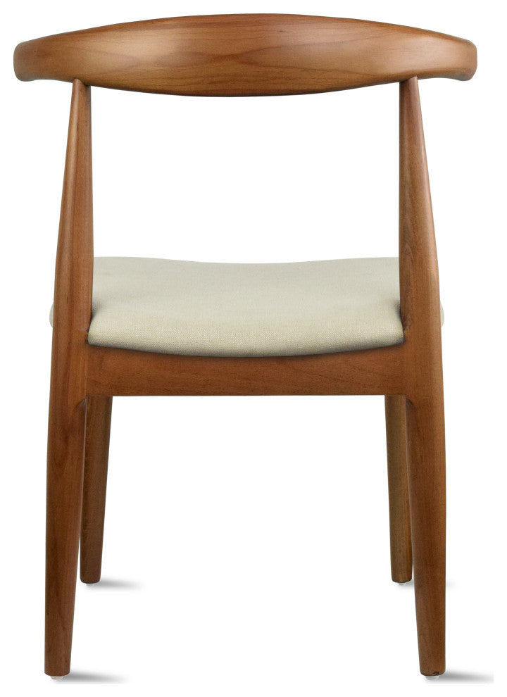 Set of 2 Modern Wooden Elbow Dining Chairs With PU Leather or Beige Fabric Seat, Espresso Beige Seat (Unassembled)
