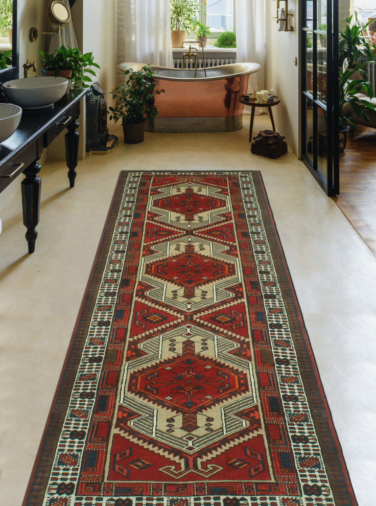 Fine Vintage Distressed Emilie Rust/Beige Runner, 3'3x10'5