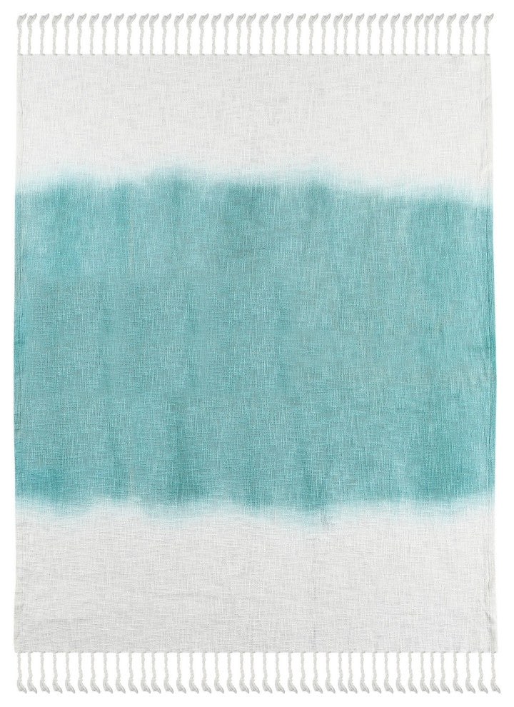 Shibori Slab Throw Blanket with Fringe, Angel Blue