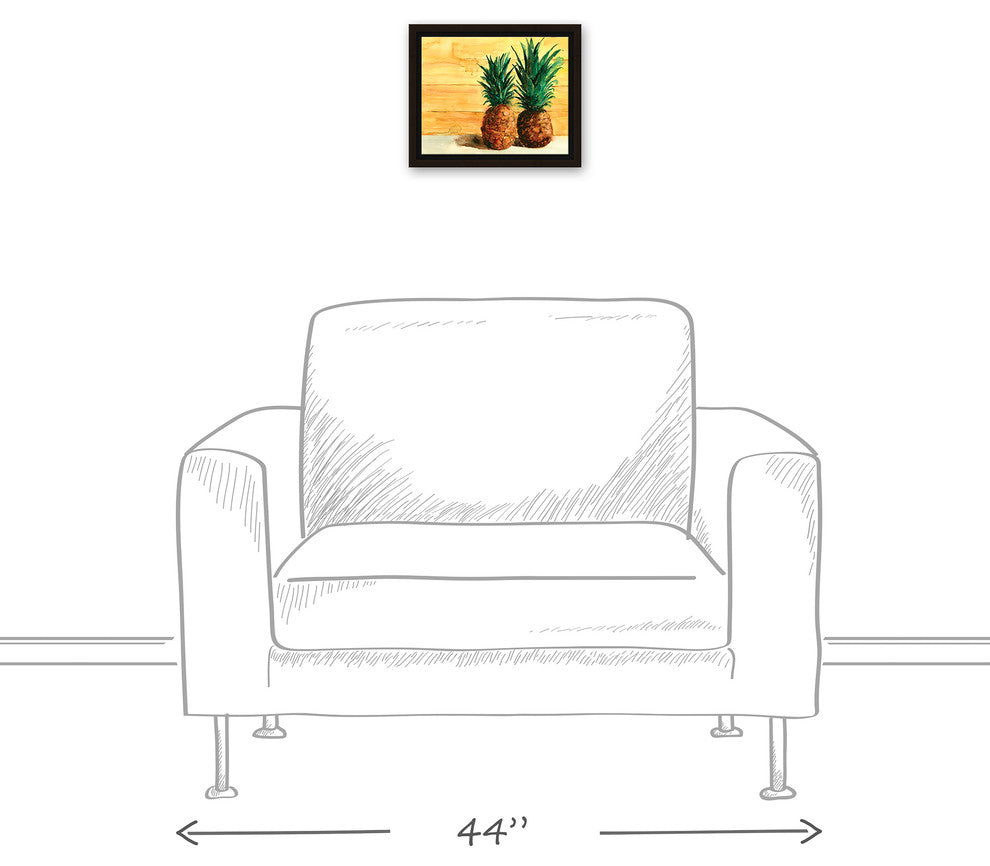 Tropical Beached Pineapple Pair  8x10 Walnut Floating Framed Canvas