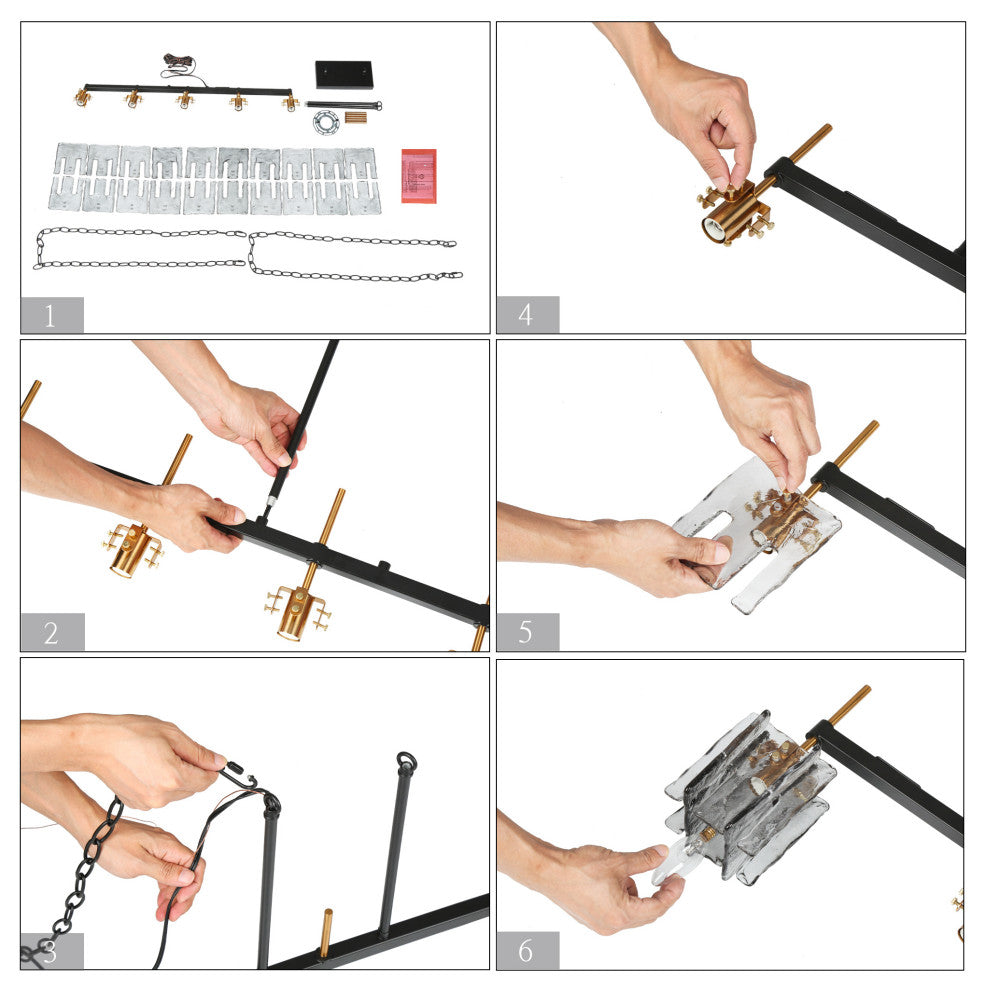 LNC Tucana Polished Gold and Matte Black Modern Kitchen Island Light, 5 Lights