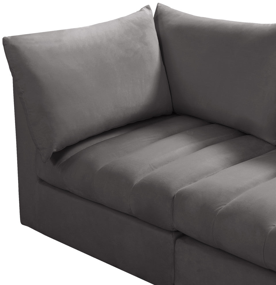 Jacob Velvet Upholstered 7-Piece U-Shaped Modular Sectional, Grey
