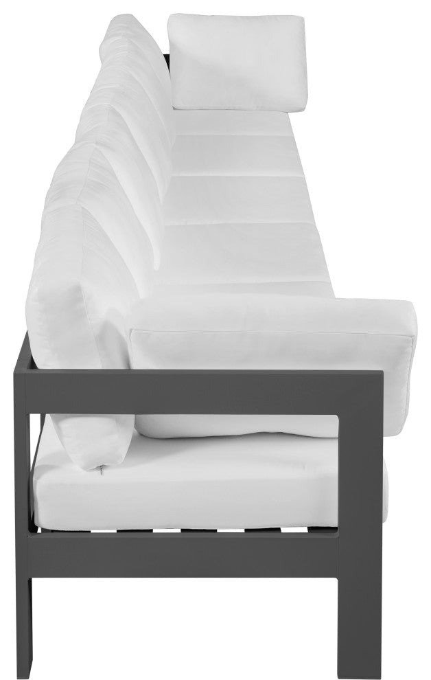 Nizuc Water Resistant Patio Modular Straight Sofa, White, 6-Piece: 4 Armless Chair, 2 Corner Chair, Dark Gray Aluminum Frame