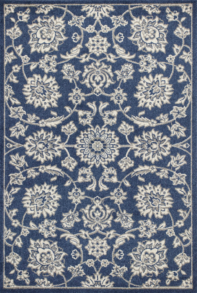 HomeRoots 7' x 9' Denim Floral Vine UV Treated Indoor Area Rug