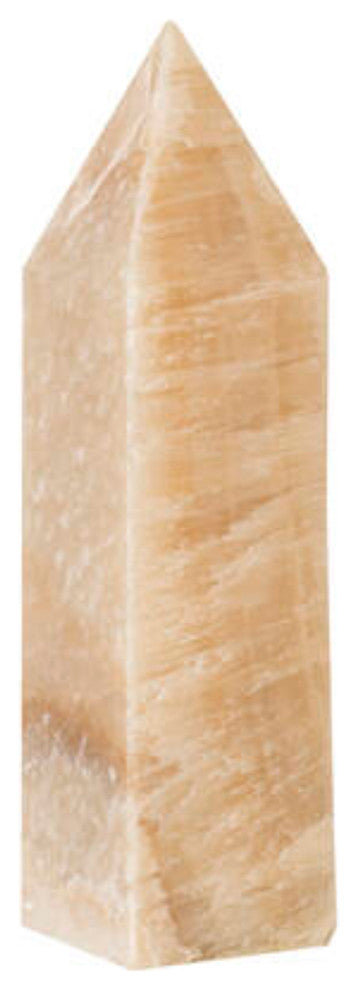 Luxe Natural Stone Obelisk Sculpture 18",  Geometric Alabaster White Minimalist
