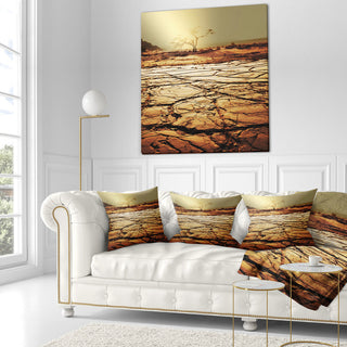 Lonely Tree in Drought Land African Landscape Printed Throw Pillow, 18"x18"