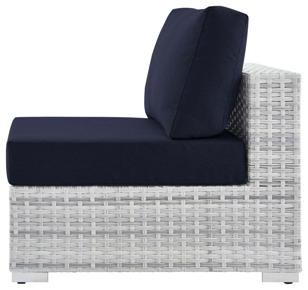 Lounge Sectional Sofa Chair Set, Rattan, Wicker, Gray Blue Navy, Outdoor