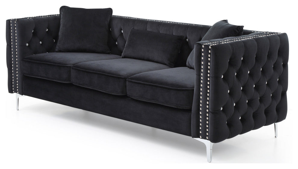 Paige Tufted Velvet Sofa, Black