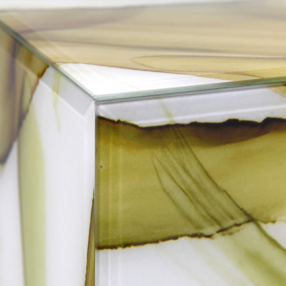 "Seaglass Garden II" Reverse Printed Glass Cocktail Table with Black Plinth Base