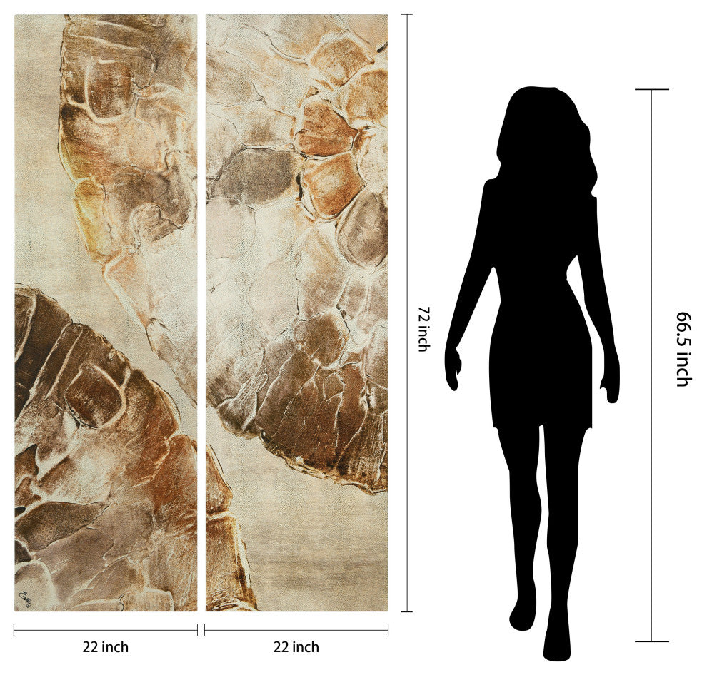 "Golden Layers I" Abstract Rendered on Gold Shagreen Wrapped Canvas Wall Art Set