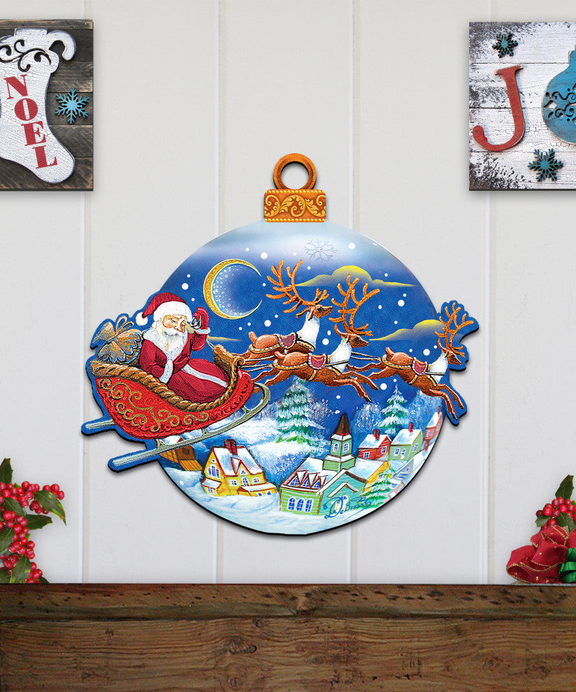 Up Up And Away Ornamental Decorated Santa Decor, Door Hangers