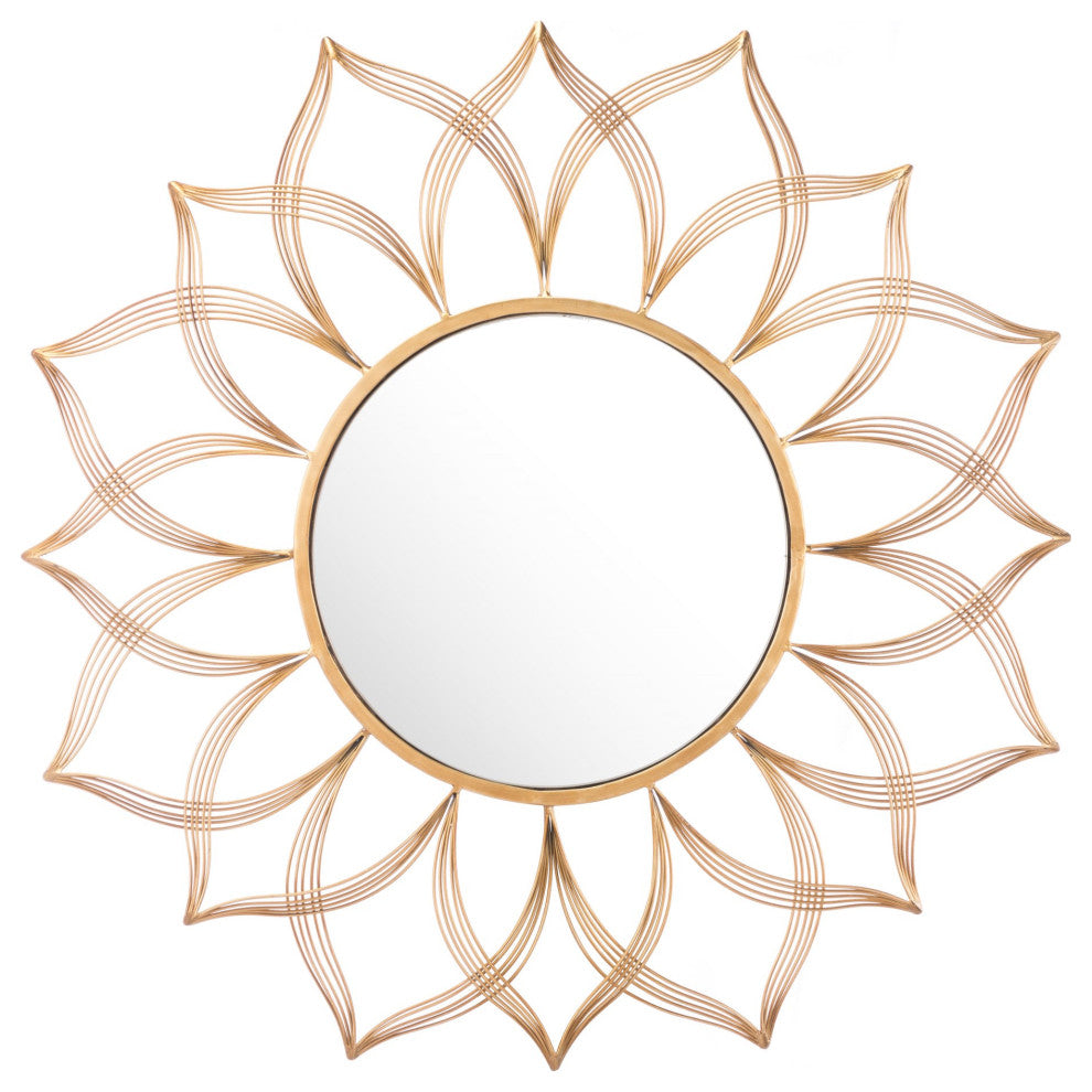Frame Wall Mirror, Round, Glass, Steel Metal, Gold, Bedroom Living