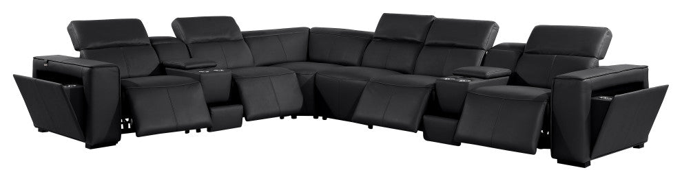 Niccolo Italian Leather 8-Piece L-Shaped Power Reclining Sectional, Black