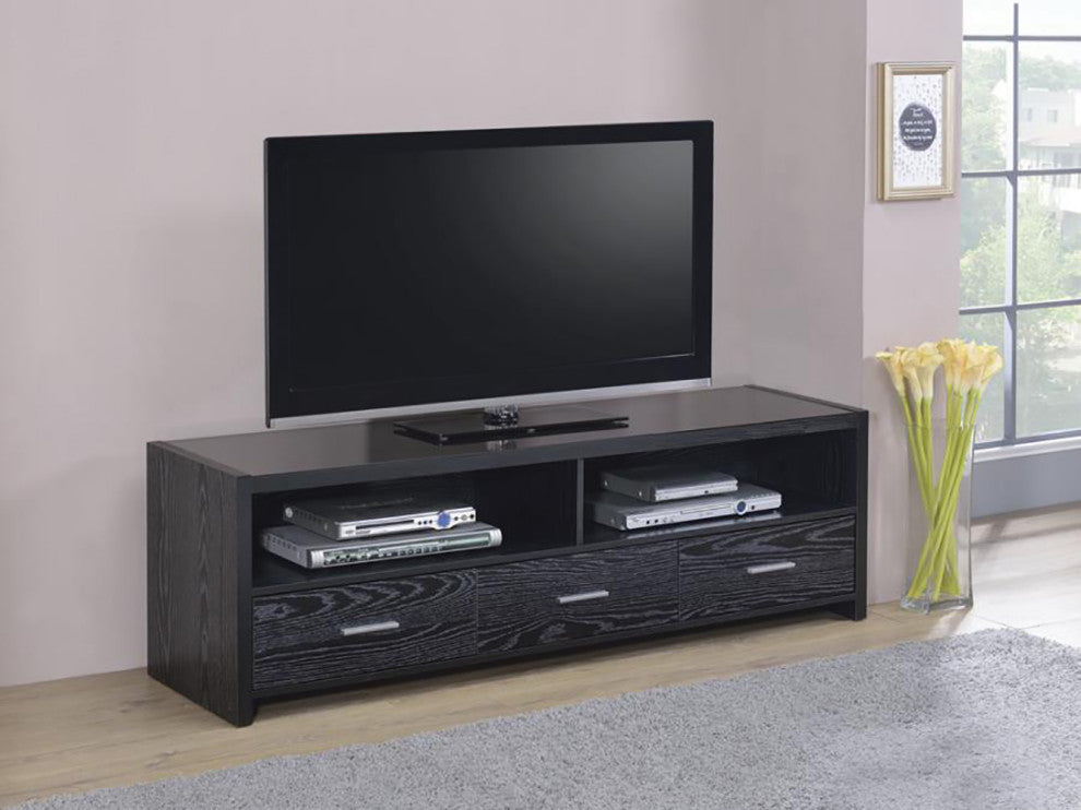 62" TV Console with 3 Drawers, Black Oak