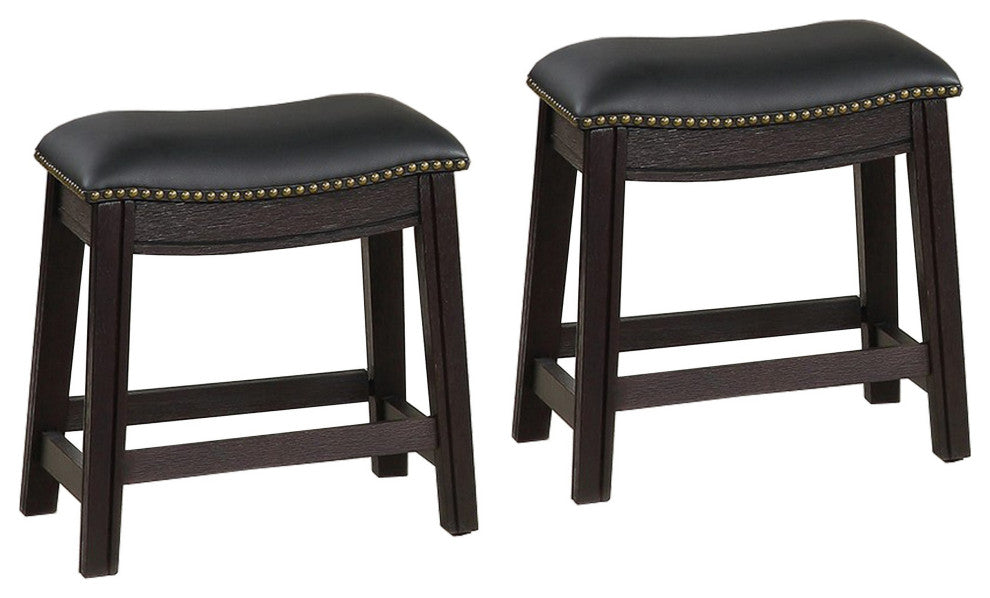 Benzara BM231998 Curved Leatherette Stool With Nailhead Trim, Set of 2, Black