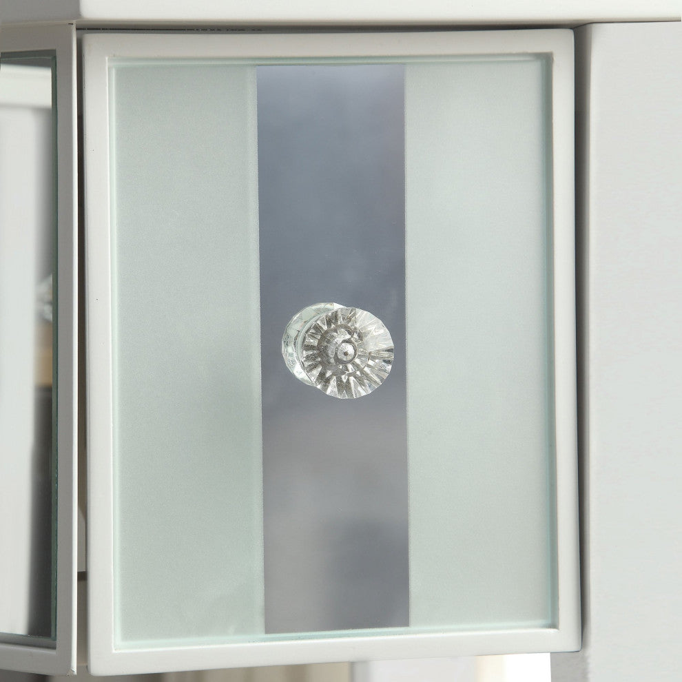 Contemporary Vanity Set, Elegant Mirrored Design With Tri Folding Mirror, White