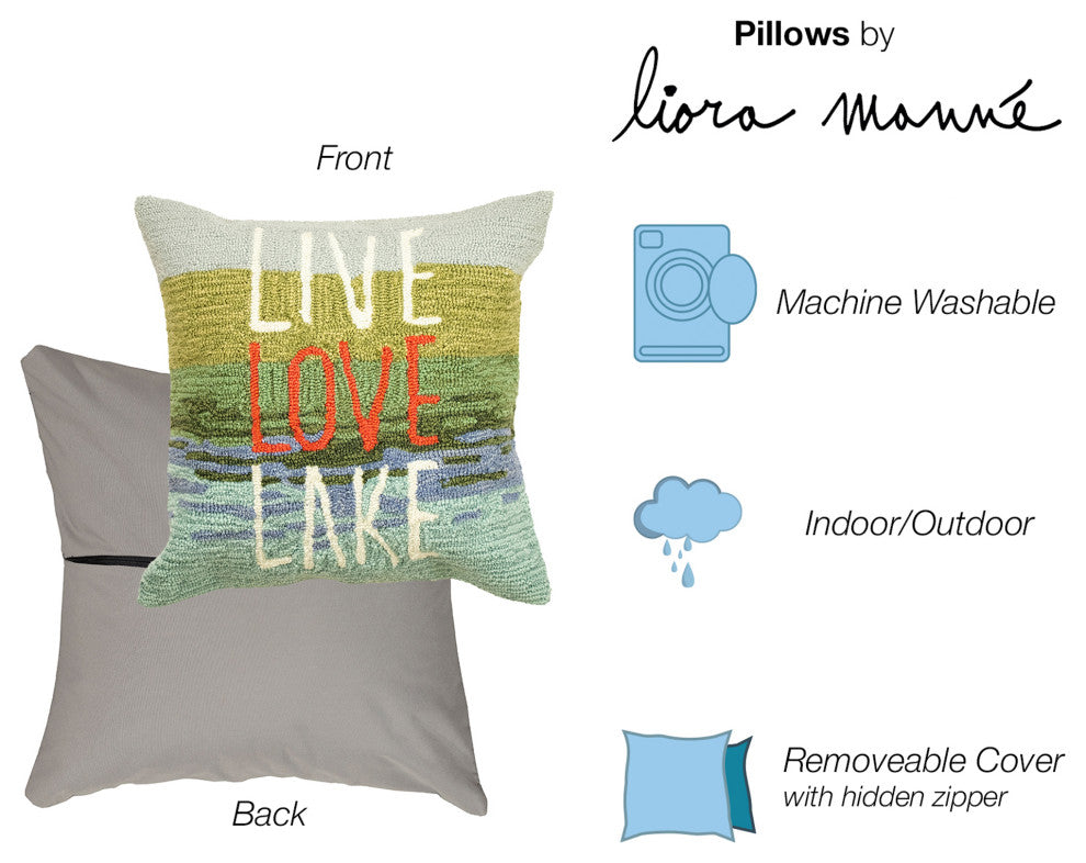 Frontporch Live Love Lake Indoor/Outdoor Pillow, Water, 18"x18"