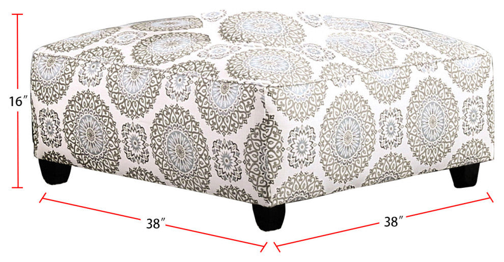 Square Ottoman with Floral Pattern Design, Ivory