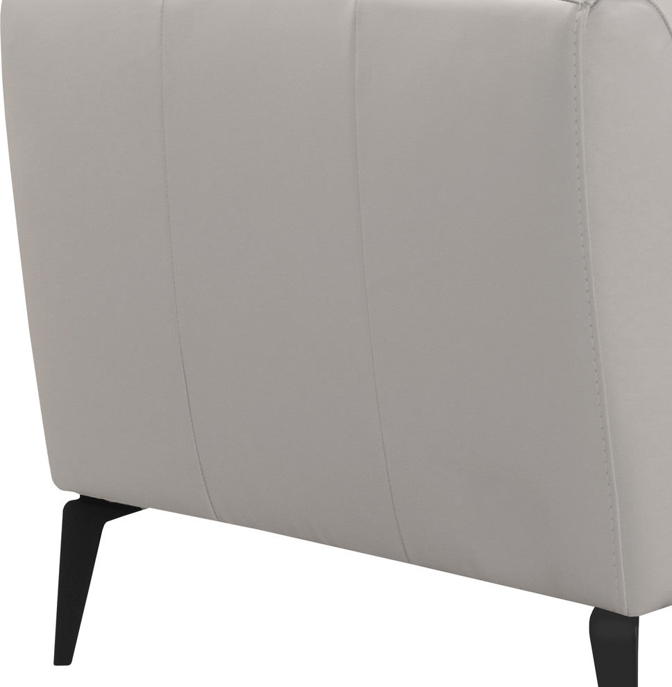 Hope Contemporary Chair, Genuine Dove Gray Leather With Black Metal Legs