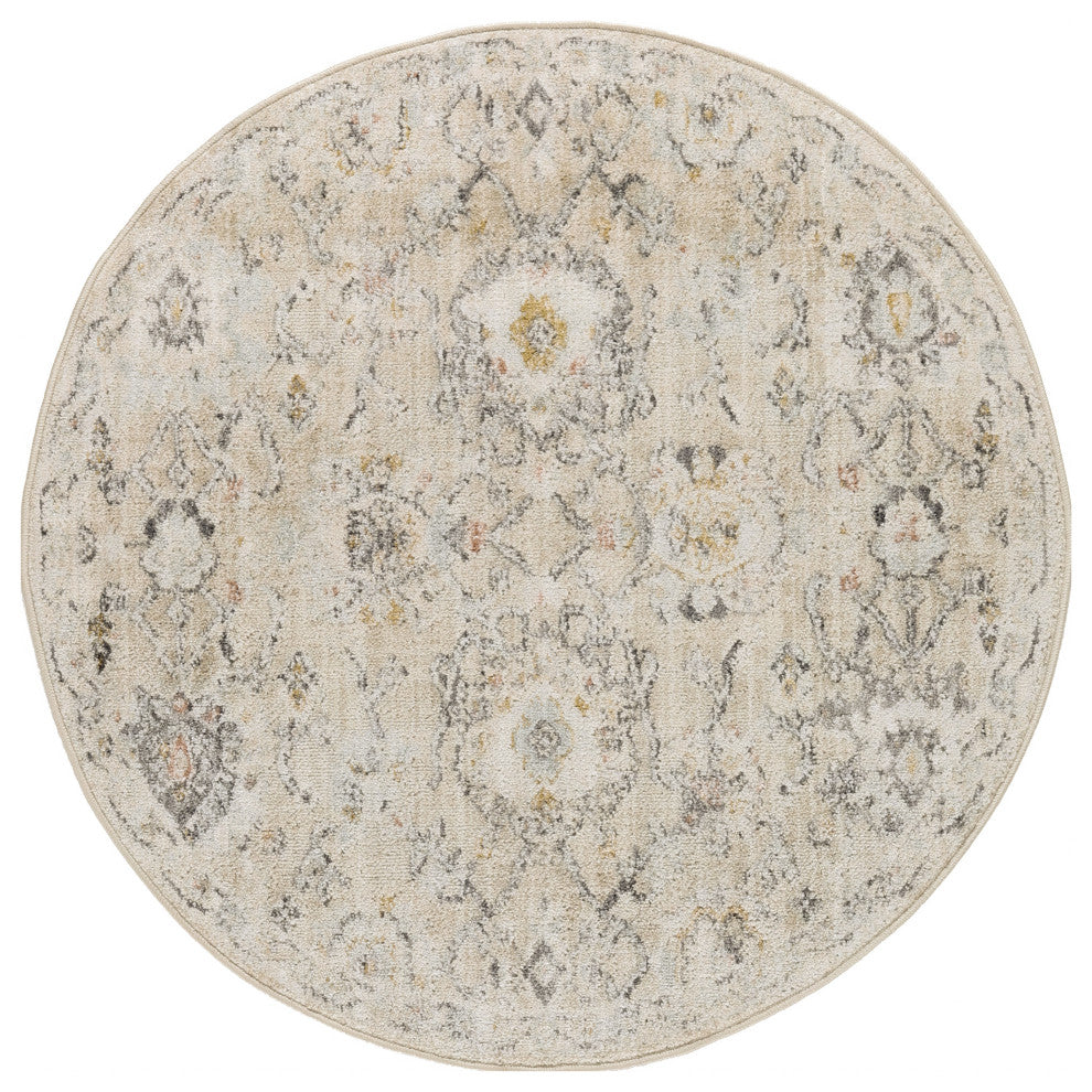 Nourison Oushak Home 4' x Round Cream Vintage Indoor Rug