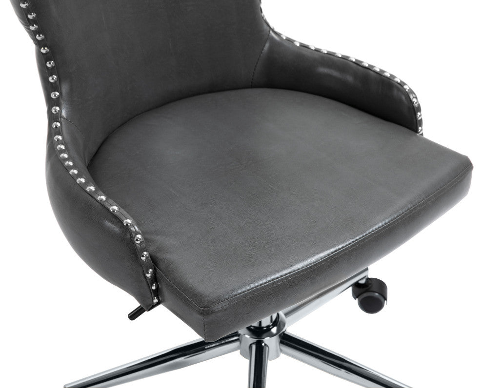 Hendrix Swivel and Adjustable Vegan Leather Office Chair, Gray, Rich Chrome Base