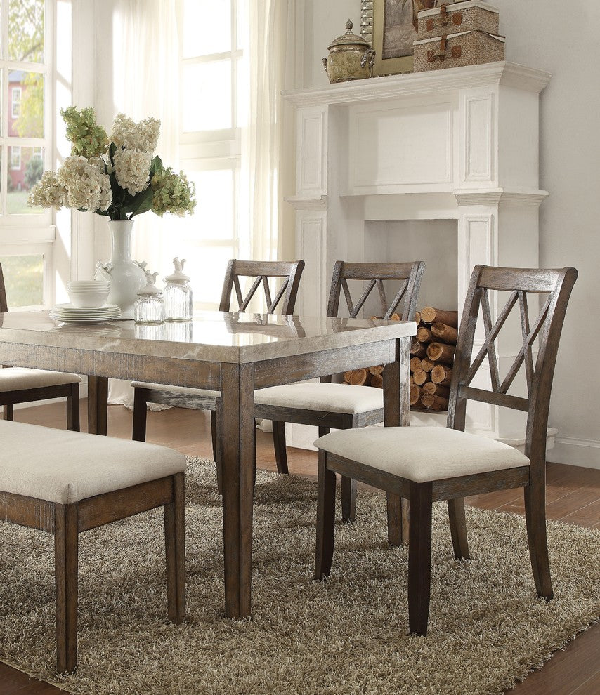 Acme Claudia Side Chairs, Beige Linen and Salvage Brown, Set of 2