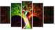 Magical Green Psychedelic Tree, Contemporary Art on Canvas, 60"x32", 5 Panels