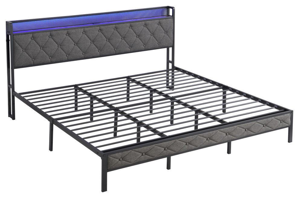 Gewnee King Bed Frame with Storage Headboard