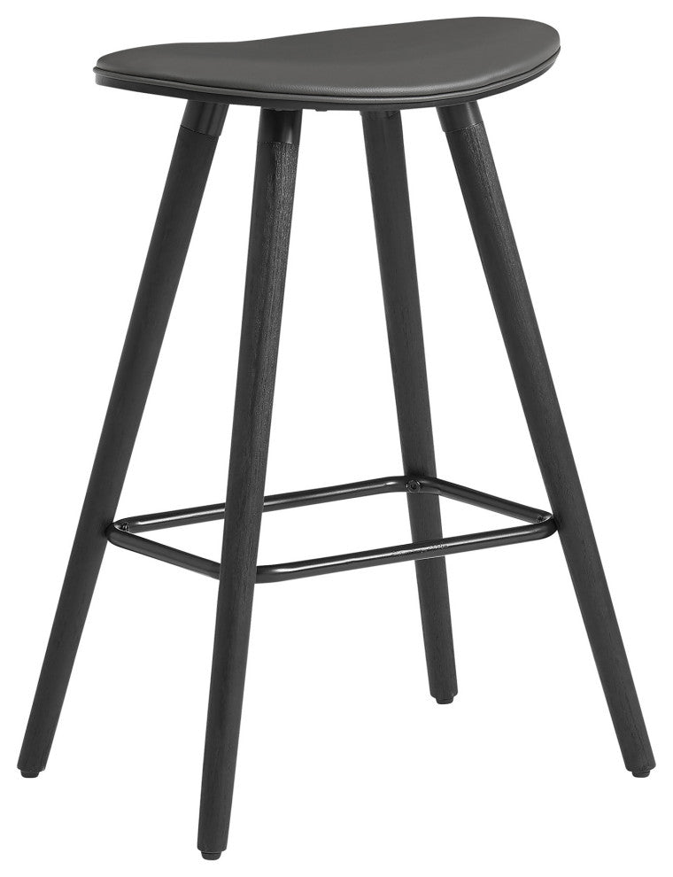 26" Gray Faux Leather Backless Black Wood Bar Stool