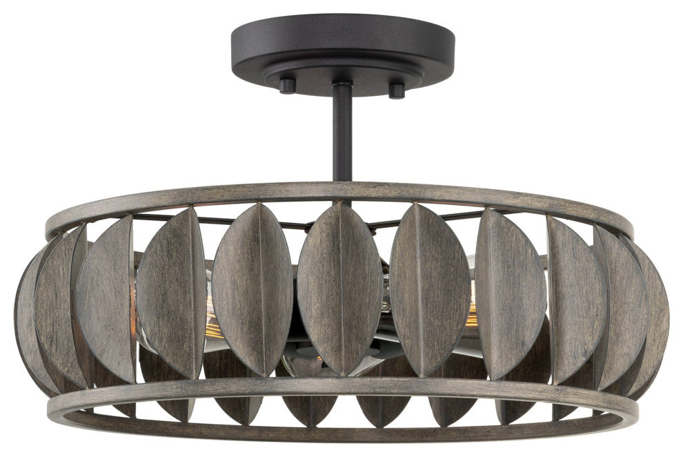 Kira Home Eclipse 16" Farmhouse, Leaf Design Metal Shade, Gray Oak Wood Style