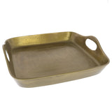 Classic Gold Square Metal Decorative Tray |13.5" Handles Serving Minimalist