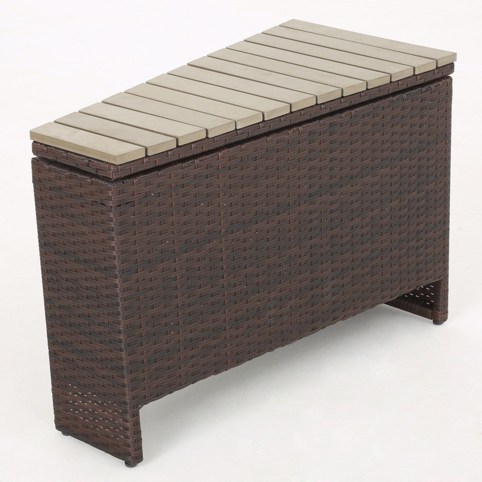 Mia Outdoor 4-Seater Wicker Curved Sectional Set With Wedge Tables, Navy, Ice Bucket Ottoman