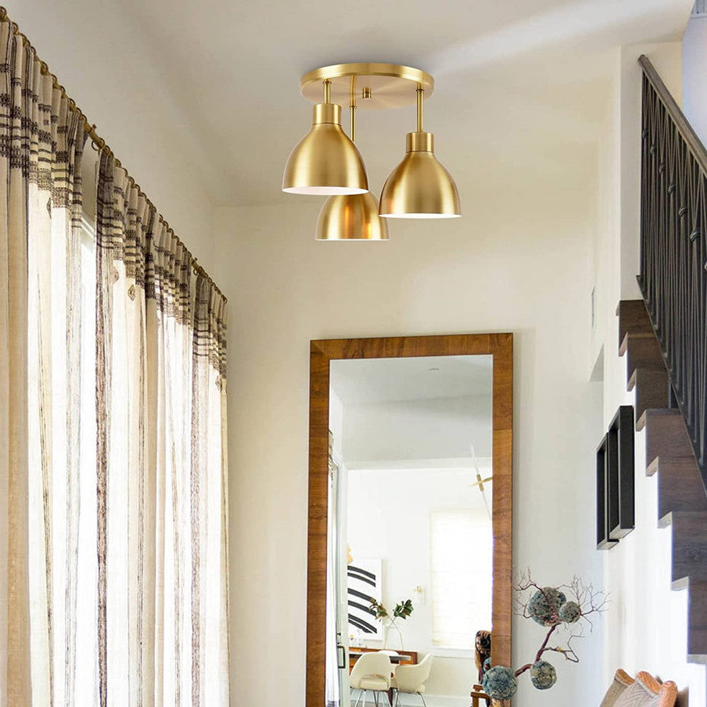 3 Light Close To Ceiling Light Fixture, Bronze Finish, Modern Semi Flush Mount