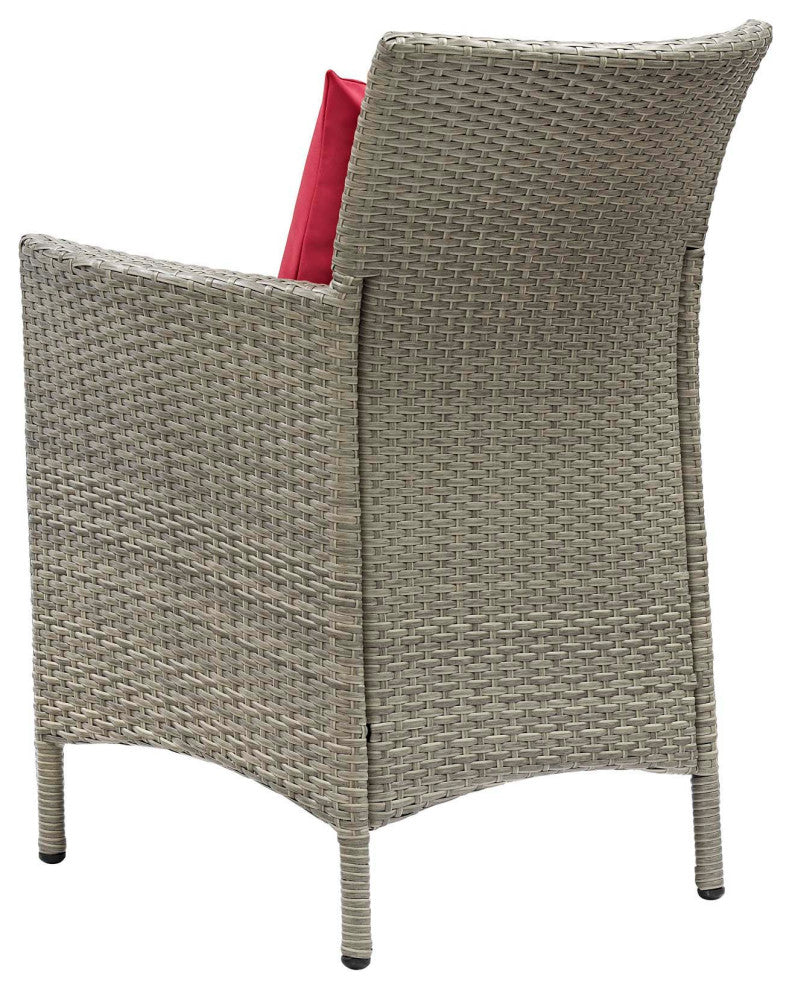 Side Dining Chair Armchair, Set of 2, Rattan, Wicker, Gray Red, Outdoor