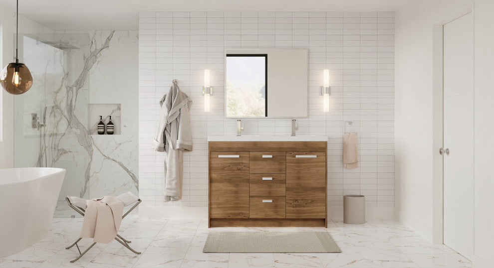 The Ashland Bathroom Vanity, Oak, 48", Double Sink, Freestanding