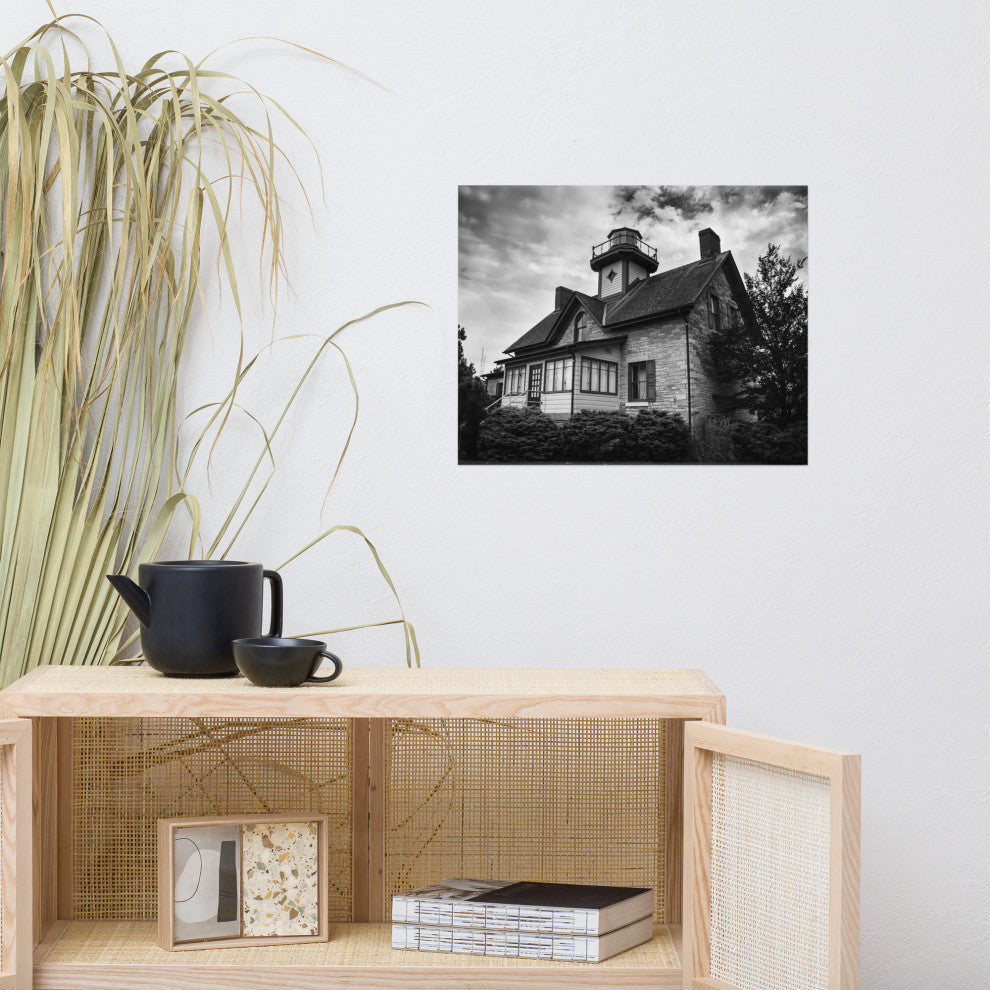 Cedar Point Lighthouse in Black and White Unframed Wall Art Prints, 16" X 20"