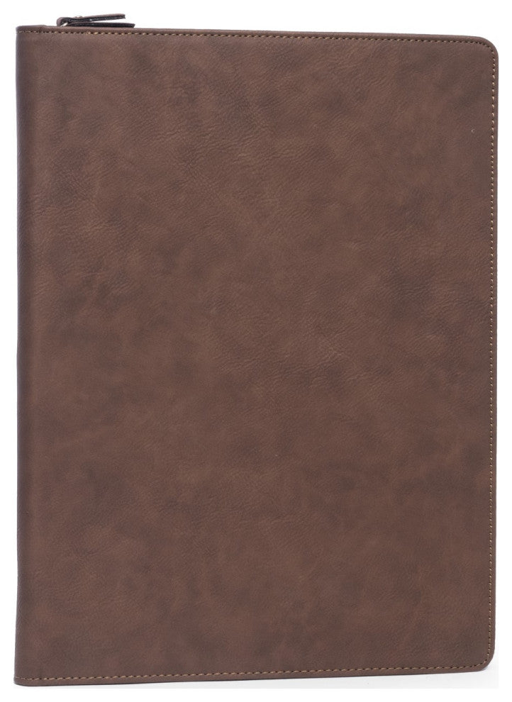 Multi Compartment Business Padfolio/Portfolio, Zipper Closure, Brown