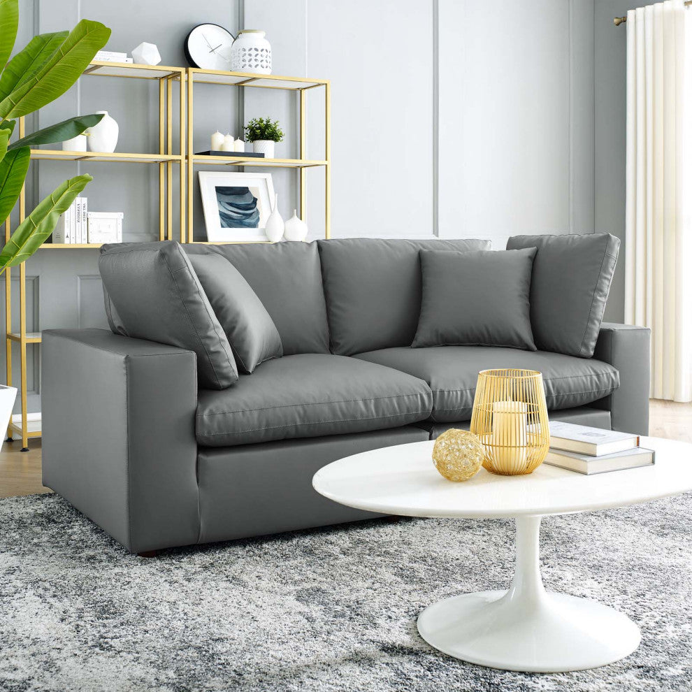 Loveseat Sofa, Faux Vegan Leather, Gray, Modern, Living Lounge Hospitality