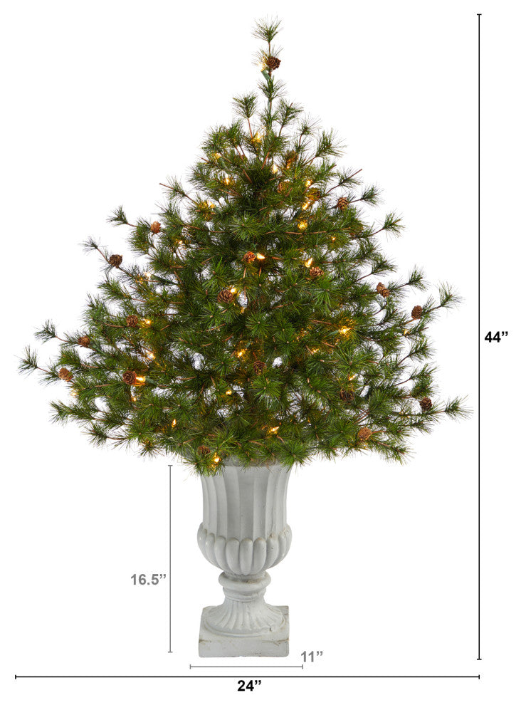 44" Colorado Mountain Pine Faux Xmas Tree W/Lites, Bendable Branches & Pinecone