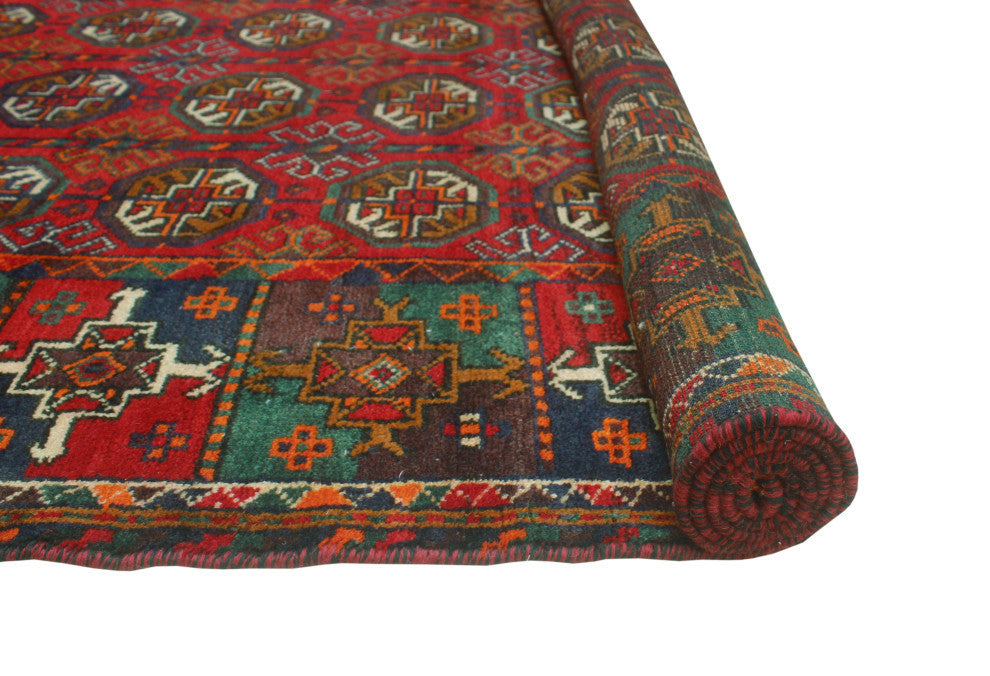 Vintage Distressed Maxwell Red/Green Rug, 3'8x6'7