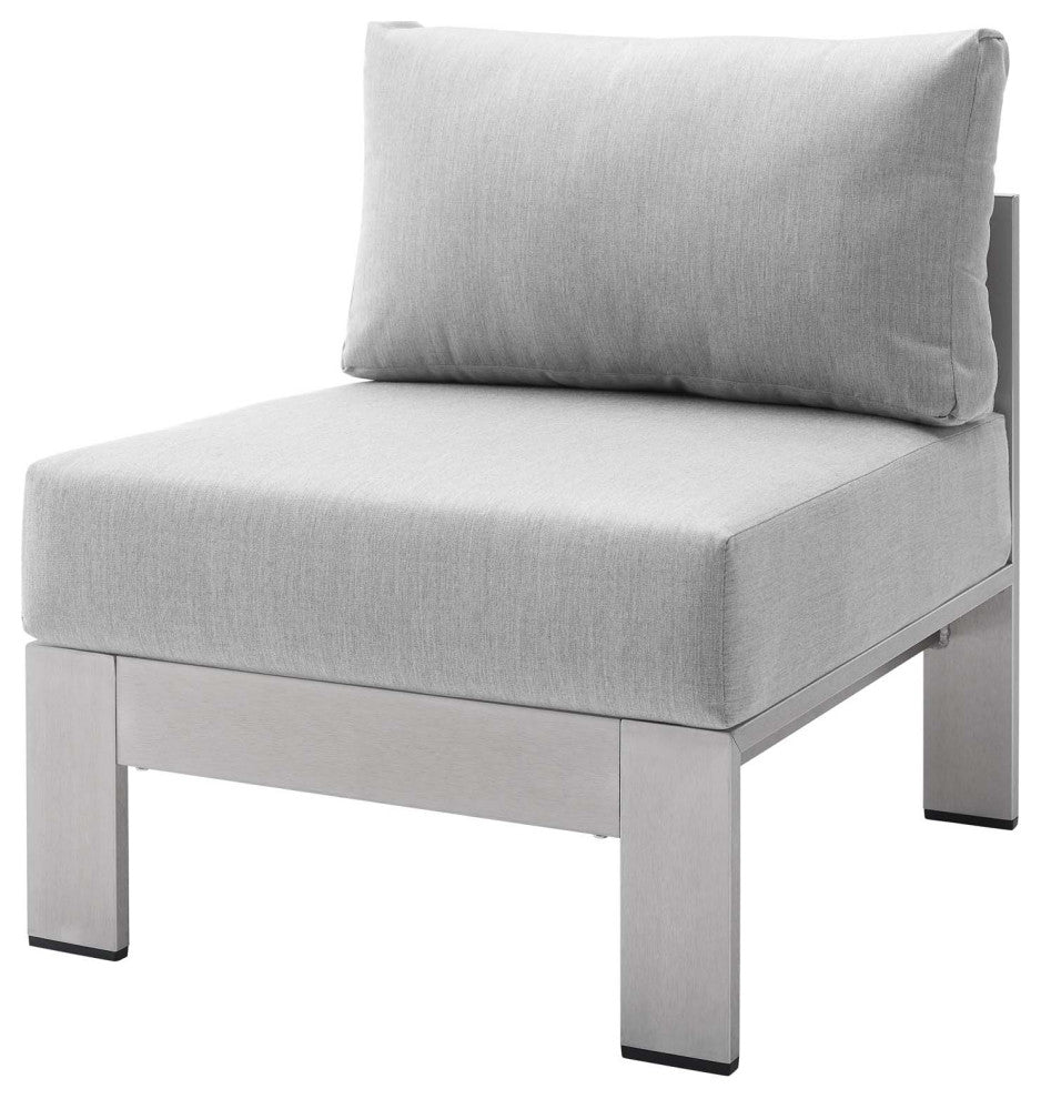 Sofa Middle Chair, Sunbrella, Fabric, Aluminum, Metal, Silver Gray, Outdoor