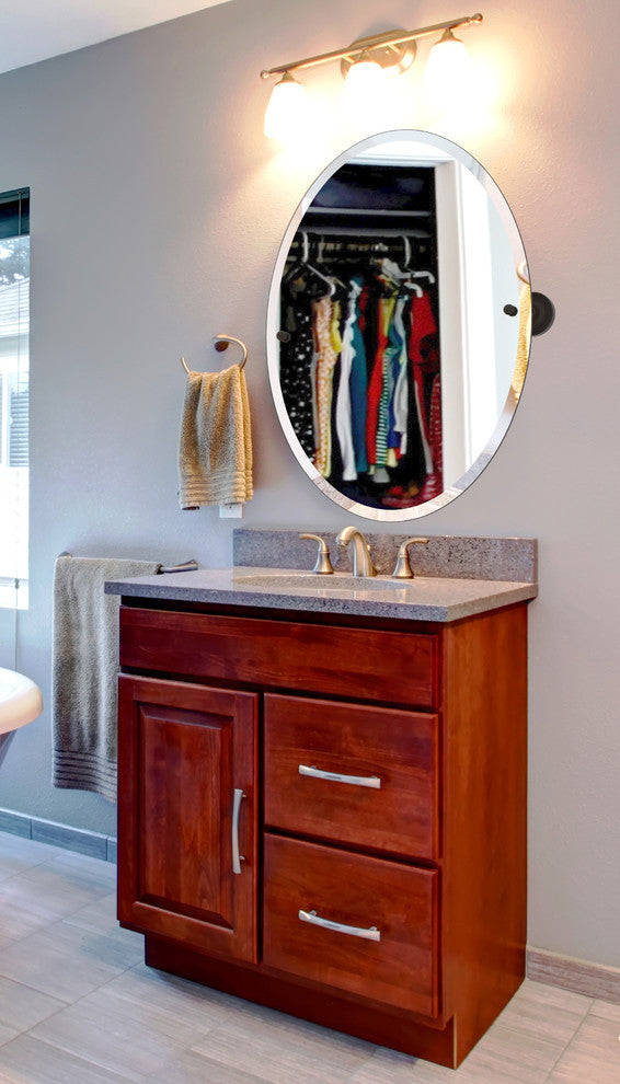 Frameless Oval Beveled Edge Tilt Mirror, Matte Black