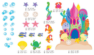 Sand Castle Fabric Wall Decals With Castle, Fish, Bubbles, and More, Jumbo Size