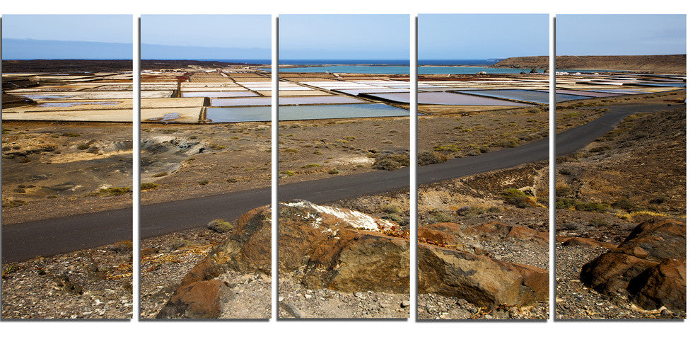 "Salt in Lanzarote Spain Musk Pond" Seascape Wall Art, 5 Panels, 60"x28"