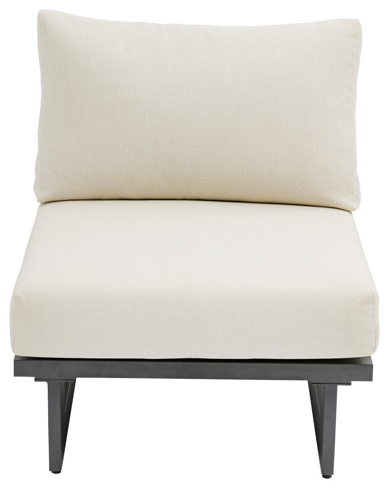 Maldives Outdoor Patio Armless Chair, Cream, Grey Frame