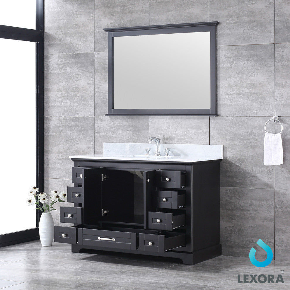 Dukes 48" Espresso Single Vanity Carrara Marble Top Sink, 46" Wall Mirror
