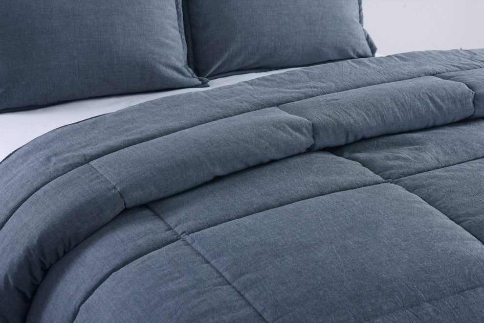 Washed Cotton Comforter Mini Set, Blue, King