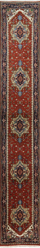 Red & Blue 3'x16 Heriz Serapi Runner Hand Knotted Wool Rug H9250